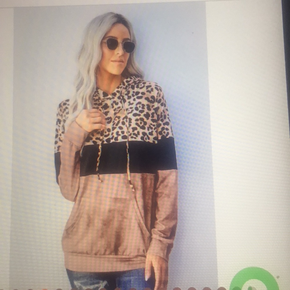 Champagne color Leopard Tie dye colorblock hoodie - Picture 6 of 8